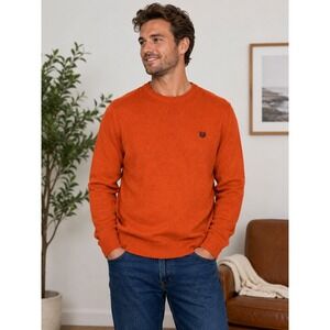 Chaps Mens Orange Cotton Crewneck Sweater Embroidered Logo Pullover Large